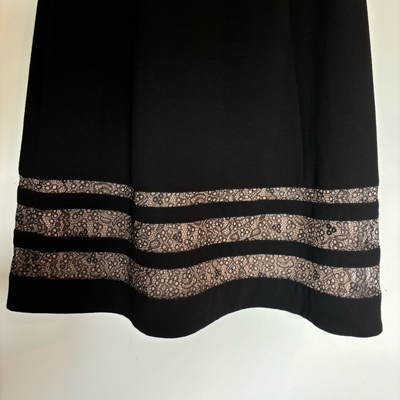 BCBG black knee length dress, size 8, with lace in panel cutouts - Picture 4 of 8